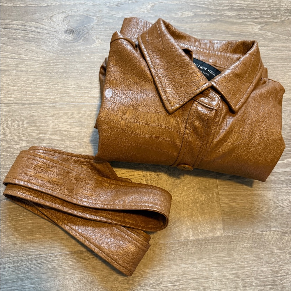 Marc New York Brown Leather Jacket with Belted Waist- Size M - Picture 13 of 13